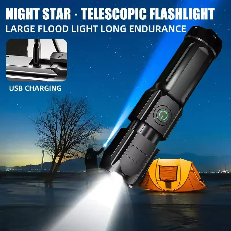 LED Camping Flashlight Rechargeable USB Zoom Spotlight Waterproof Outdoor - Image 2