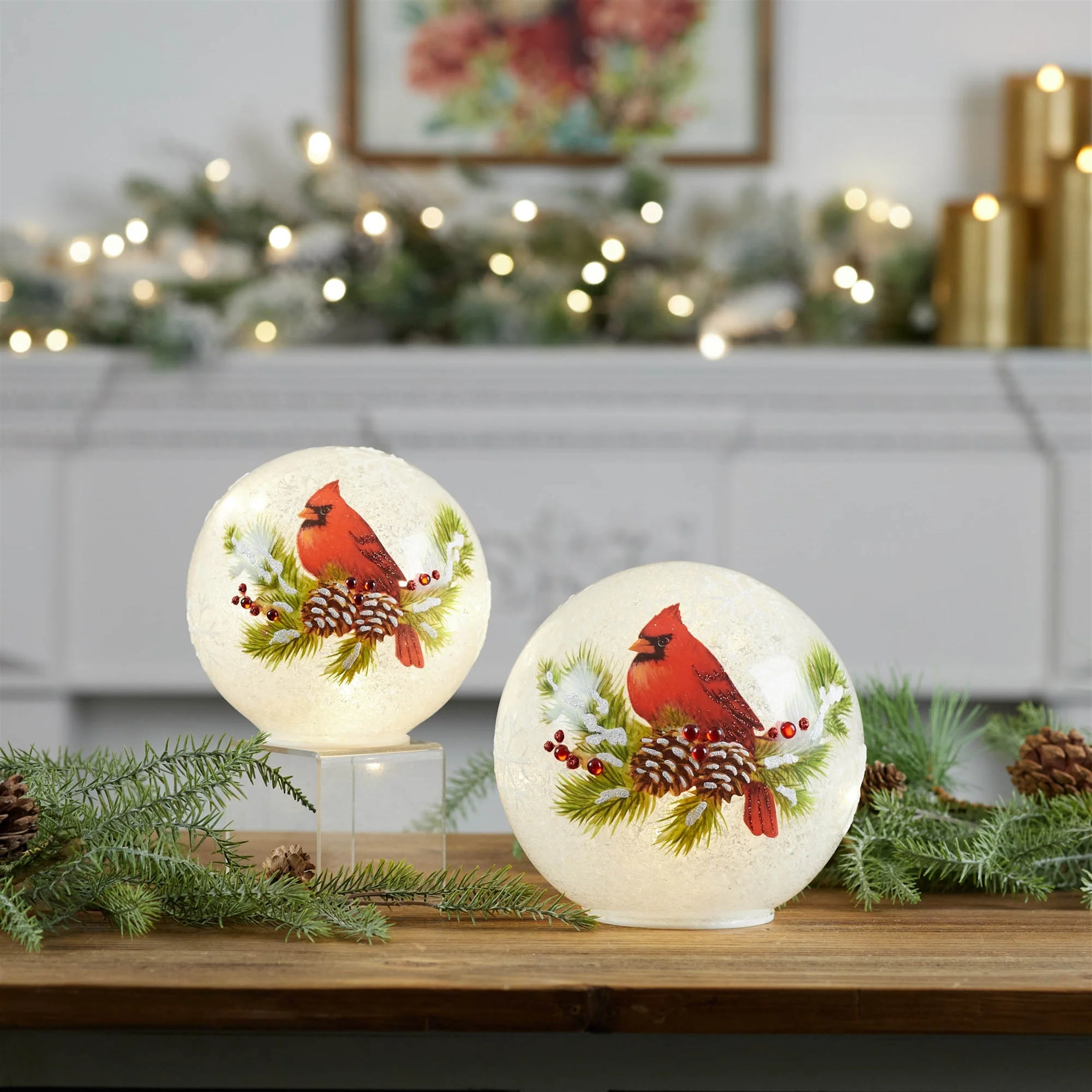 LED Cardinal Pine Globe (Set of 2) - Image 2