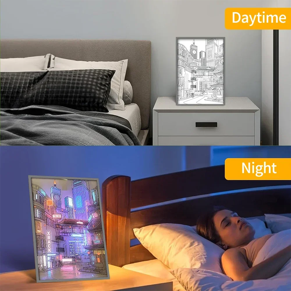 LED Cityscape Night View Light Painting USB Dimmable Wall Art Lamp Home Decor - Image 3