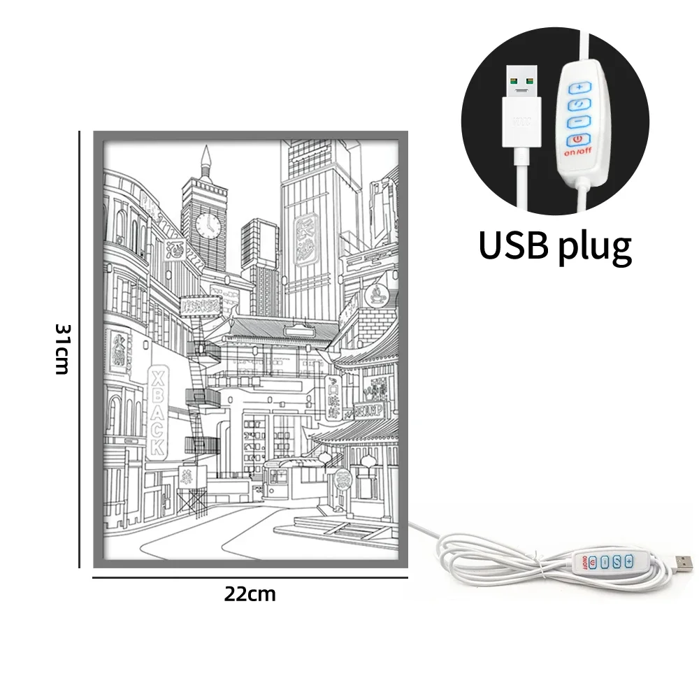 LED Cityscape Night View Light Painting USB Dimmable Wall Art Lamp Home Decor - Image 8