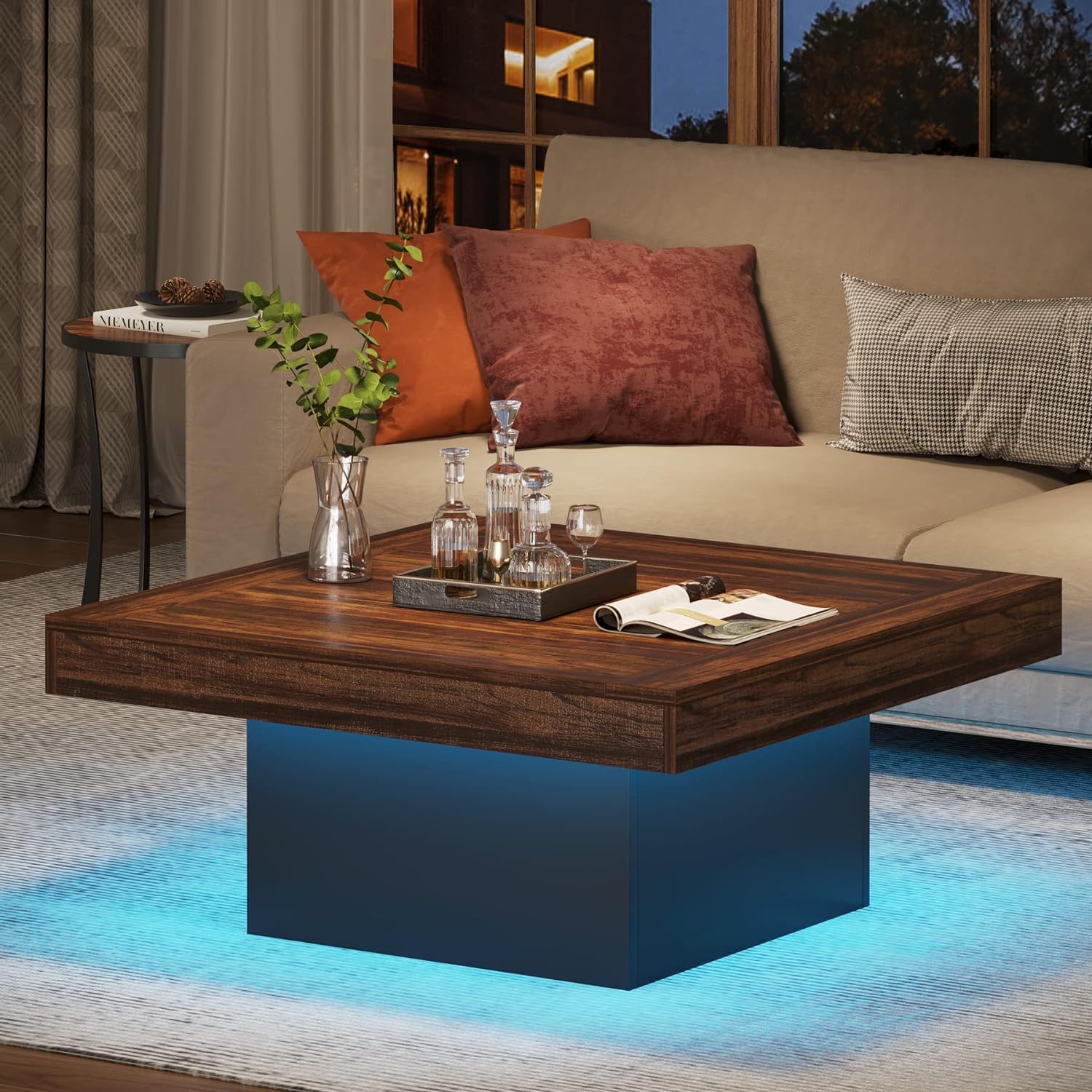 LED Coffee Table With Base, Center Table For Living Room - Rustic Brown - Image 2