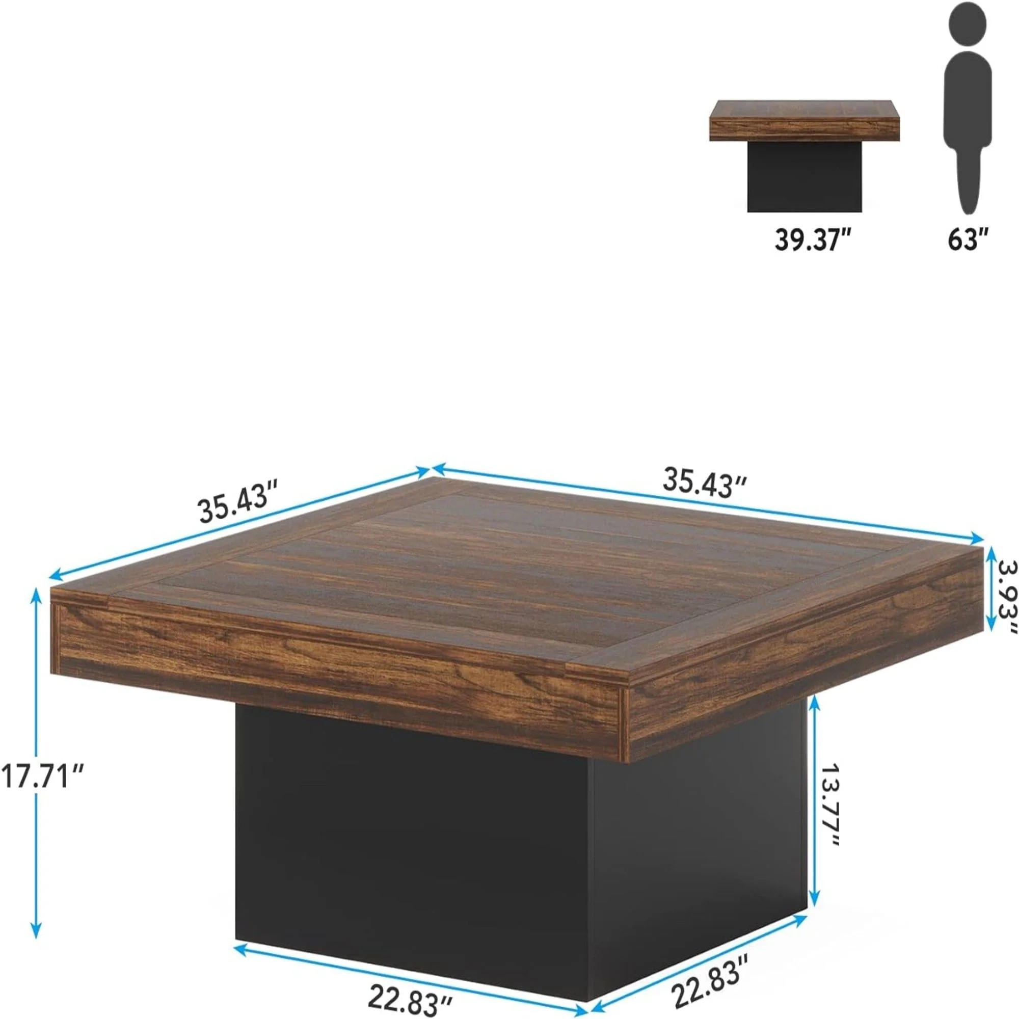 LED Coffee Table With Base, Center Table For Living Room - Rustic Brown - Image 3
