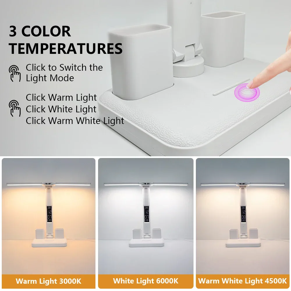 LED Eye Protection Desk Lamp Double Head Rechargeable Dimmable Light for Study - Image 3