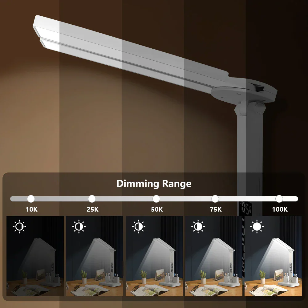 LED Eye Protection Desk Lamp Double Head Rechargeable Dimmable Light for Study - Image 4