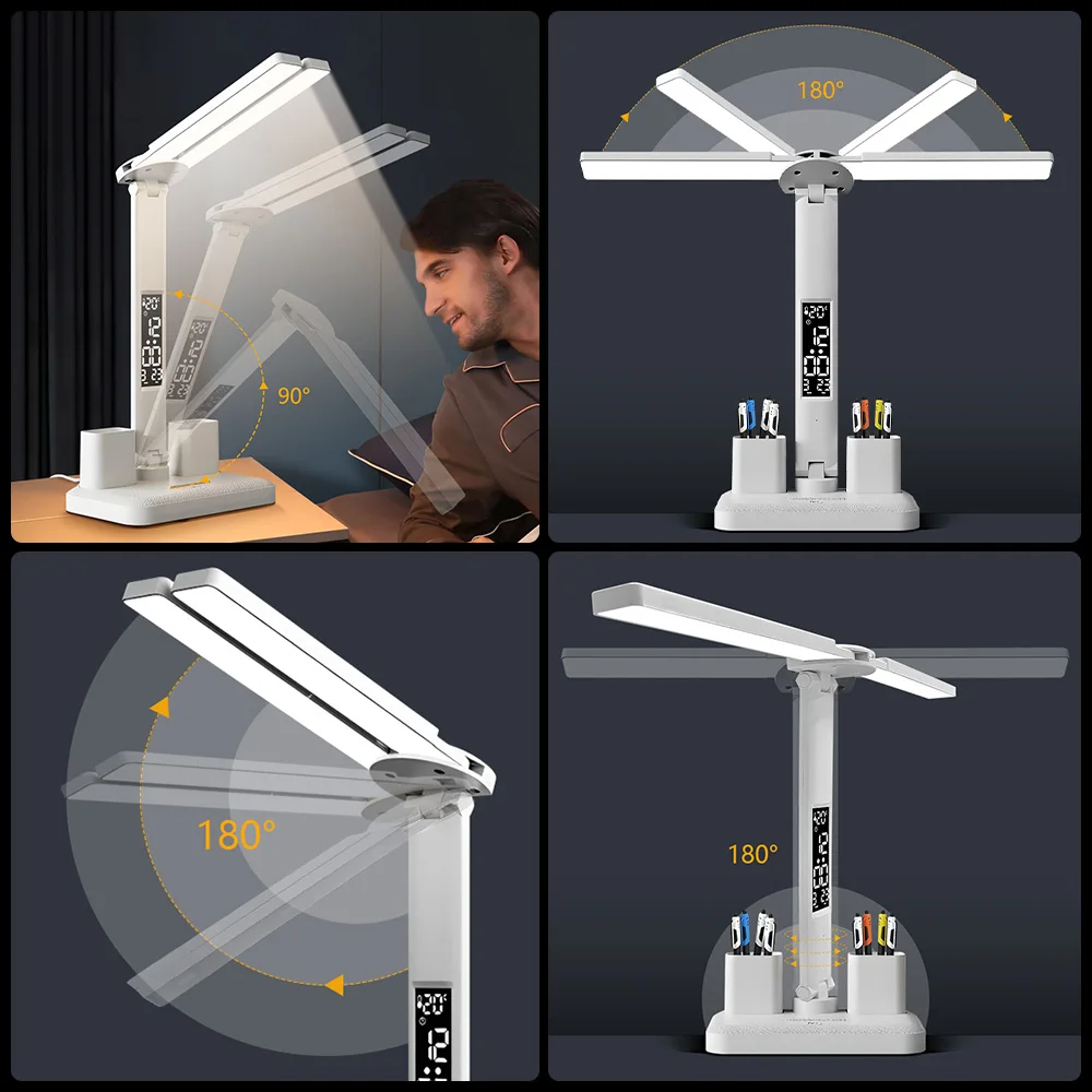 LED Eye Protection Desk Lamp Double Head Rechargeable Dimmable Light for Study - Image 6
