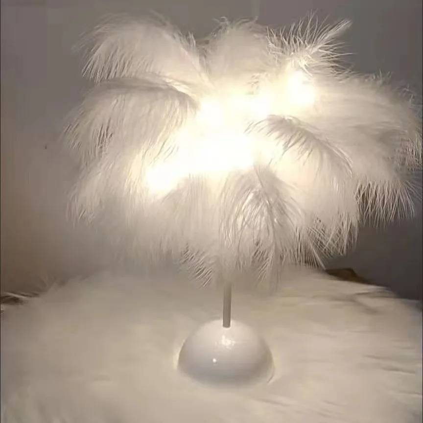 LED Feather Lamp Bedroom Night Light Decorative Table Lamp Party Birthday Gift - Image 2