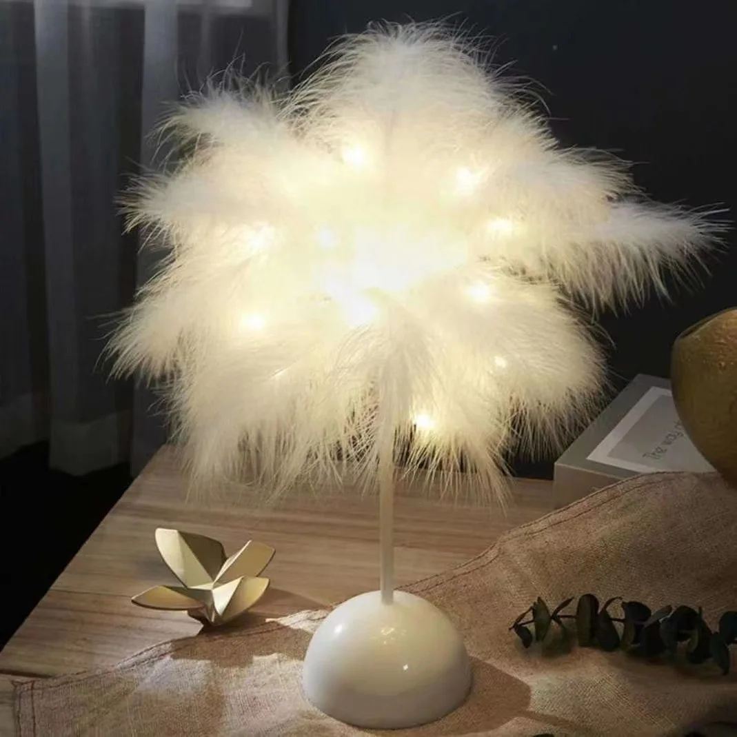 LED Feather Lamp Bedroom Night Light Decorative Table Lamp Party Birthday Gift - Image 4