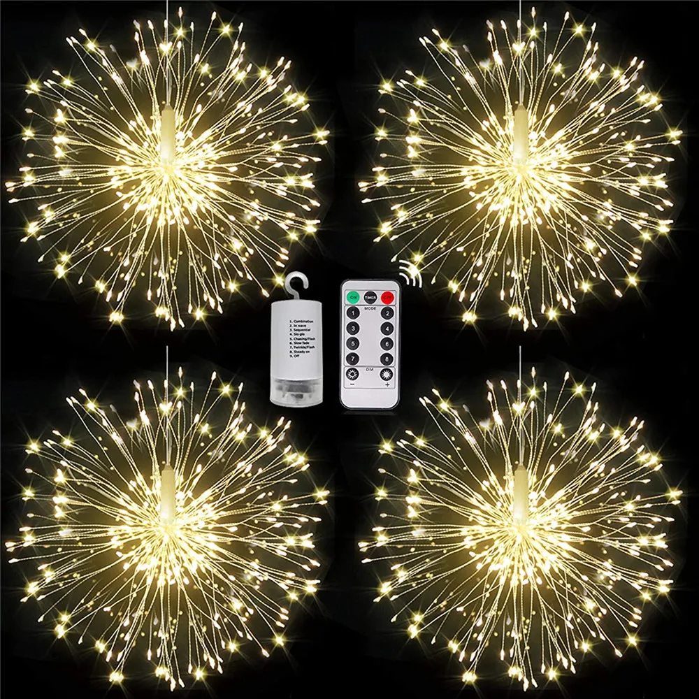 LED Firework Fairy Lights Copper Wire Starburst 8 Modes Remote Outdoor Decor - Image 2