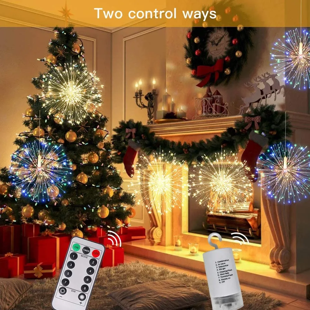 LED Firework Fairy Lights Copper Wire Starburst 8 Modes Remote Outdoor Decor - Image 3