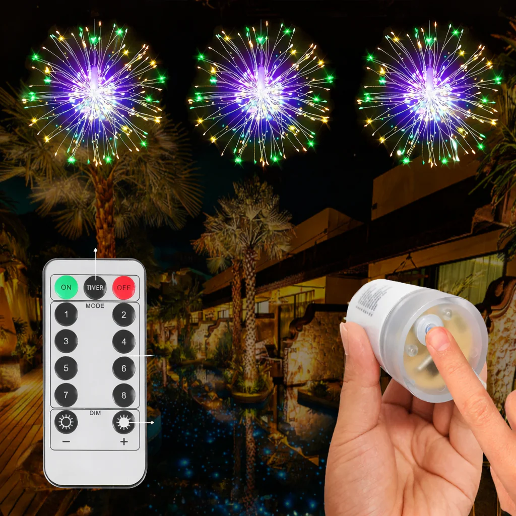 LED Firework Fairy Lights Copper Wire Starburst 8 Modes Remote Outdoor Decor - Image 7