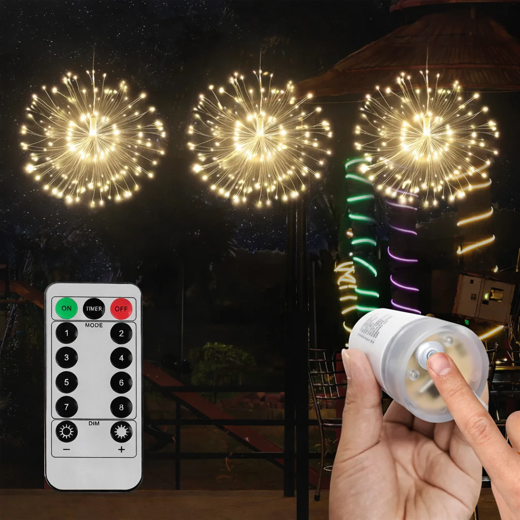 LED Firework Fairy Lights Copper Wire Starburst 8 Modes Remote Outdoor Decor - Image 8