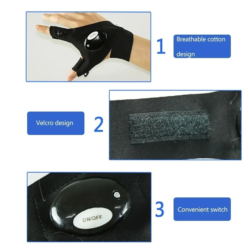 LED Flashlight Running Gloves – Waterproof Fingerless Gloves for Cycling & Hiking - Image 4