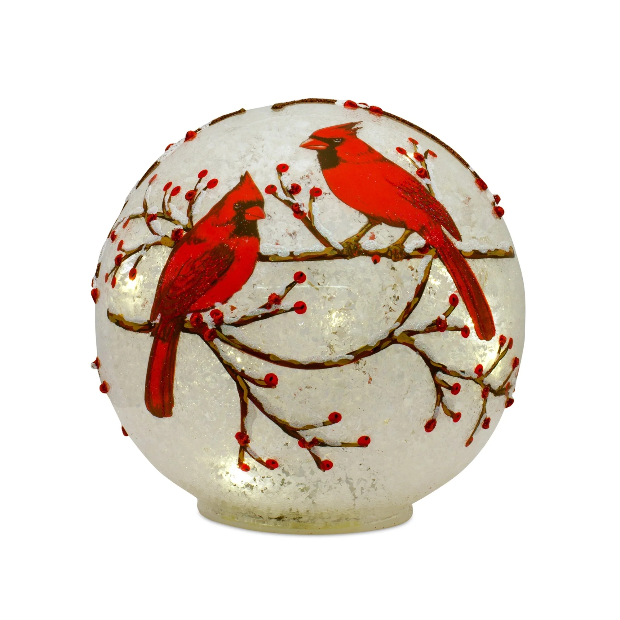 LED Frosted Cardinal Orb with Berry Branch Design (Set of 3) - Image 2