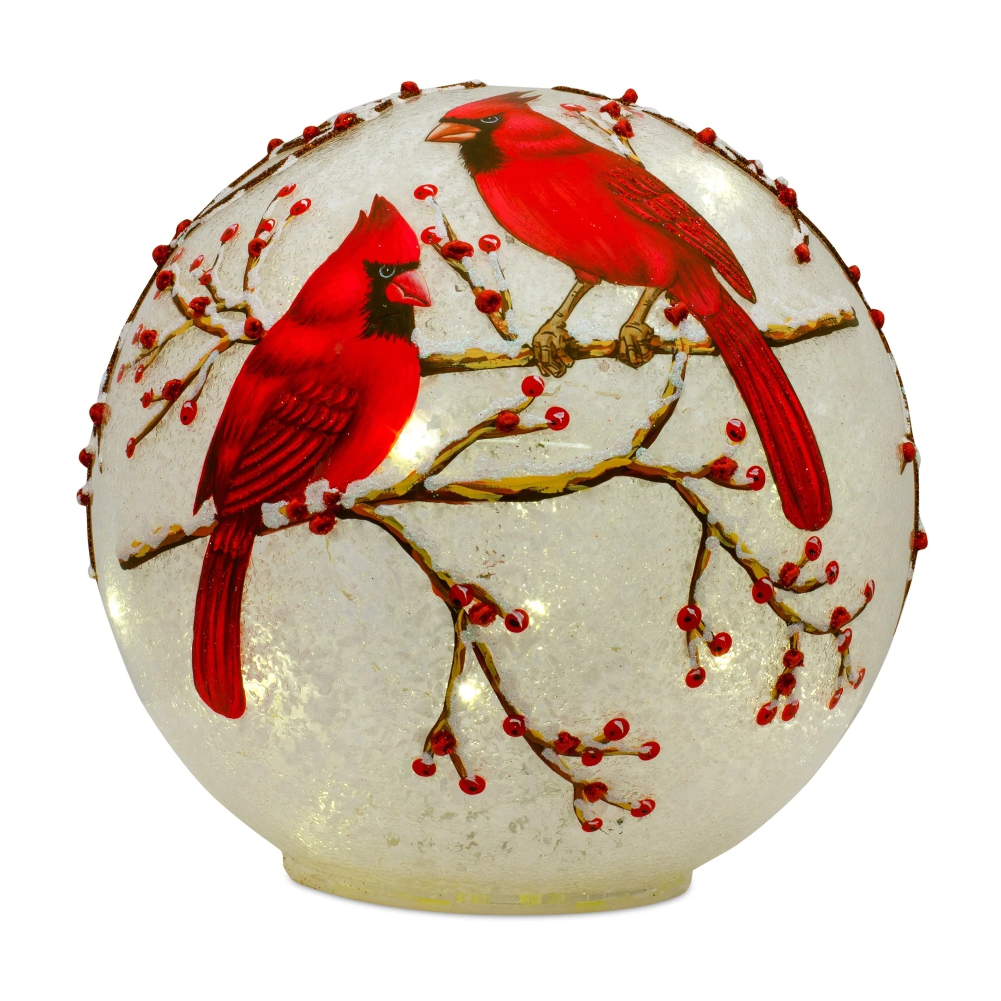 LED Frosted Cardinal Orb with Berry Branch Design (Set of 3) - Image 3