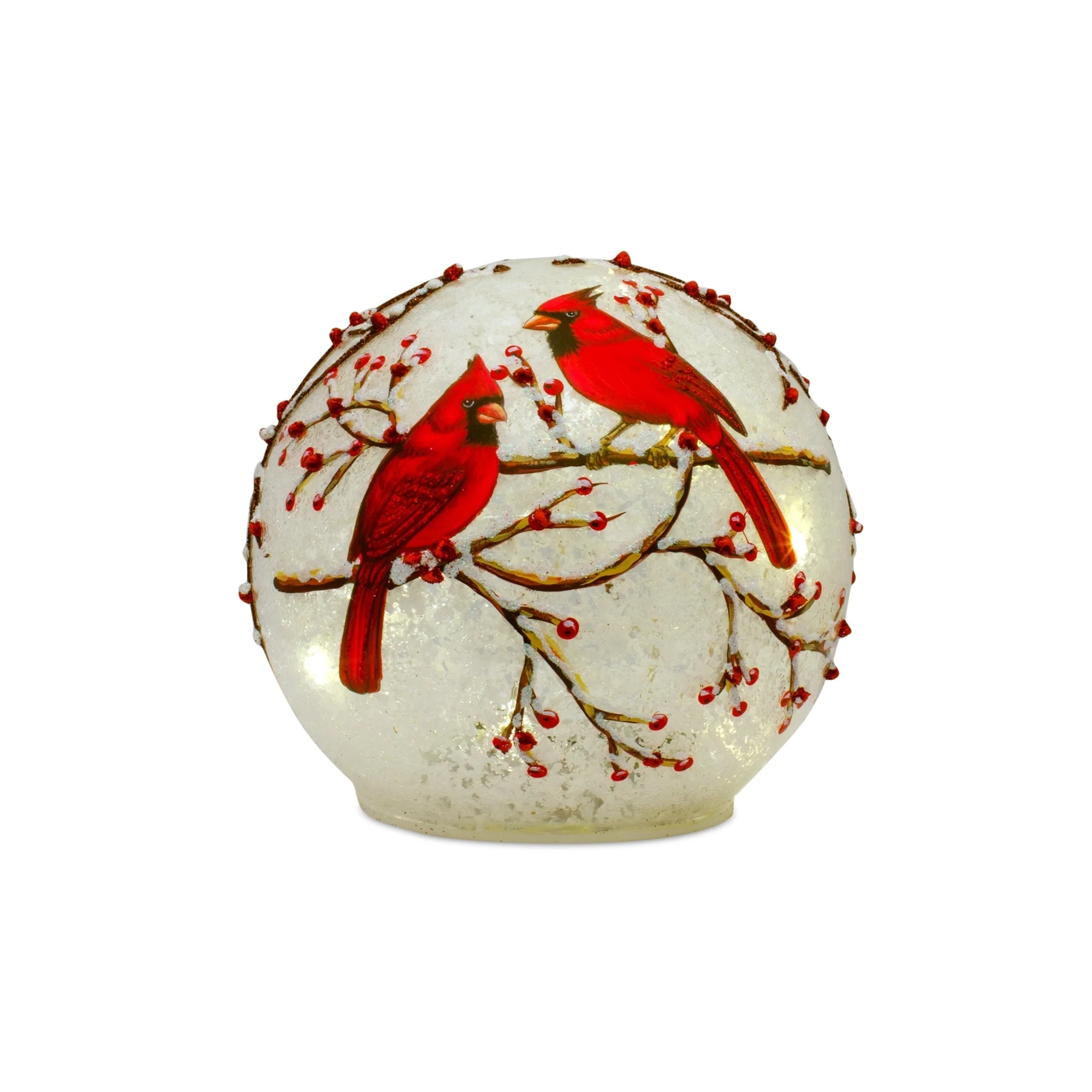 LED Frosted Cardinal Orb with Berry Branch Design (Set of 3) - Image 4