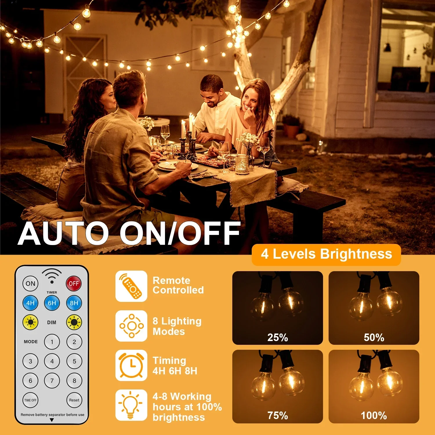 LED G40 Solar String Lights Outdoor Waterproof Shatterproof Hanging Lights - Image 2