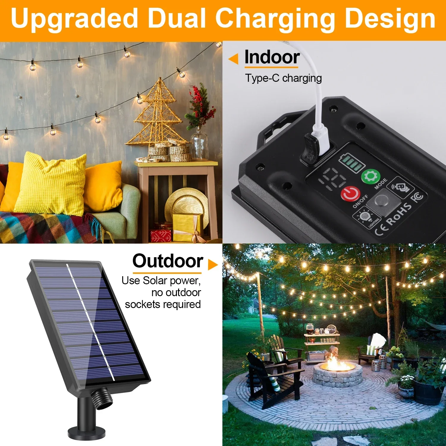 LED G40 Solar String Lights Outdoor Waterproof Shatterproof Hanging Lights - Image 3