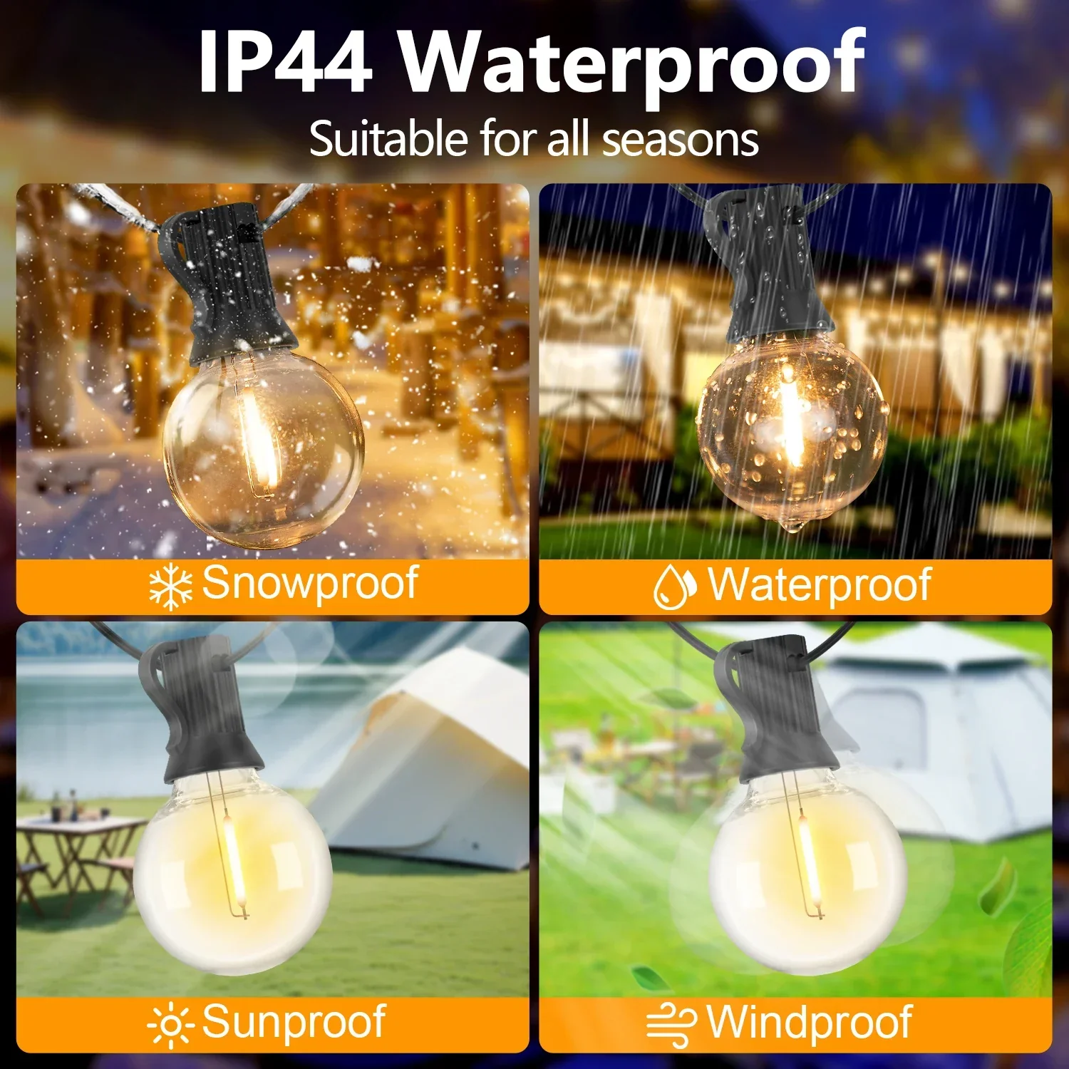 LED G40 Solar String Lights Outdoor Waterproof Shatterproof Hanging Lights - Image 6