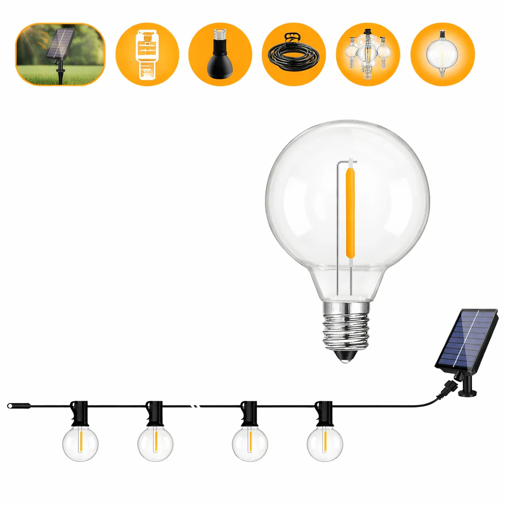 LED G40 Solar String Lights Outdoor Waterproof Shatterproof Hanging Lights - Image 7