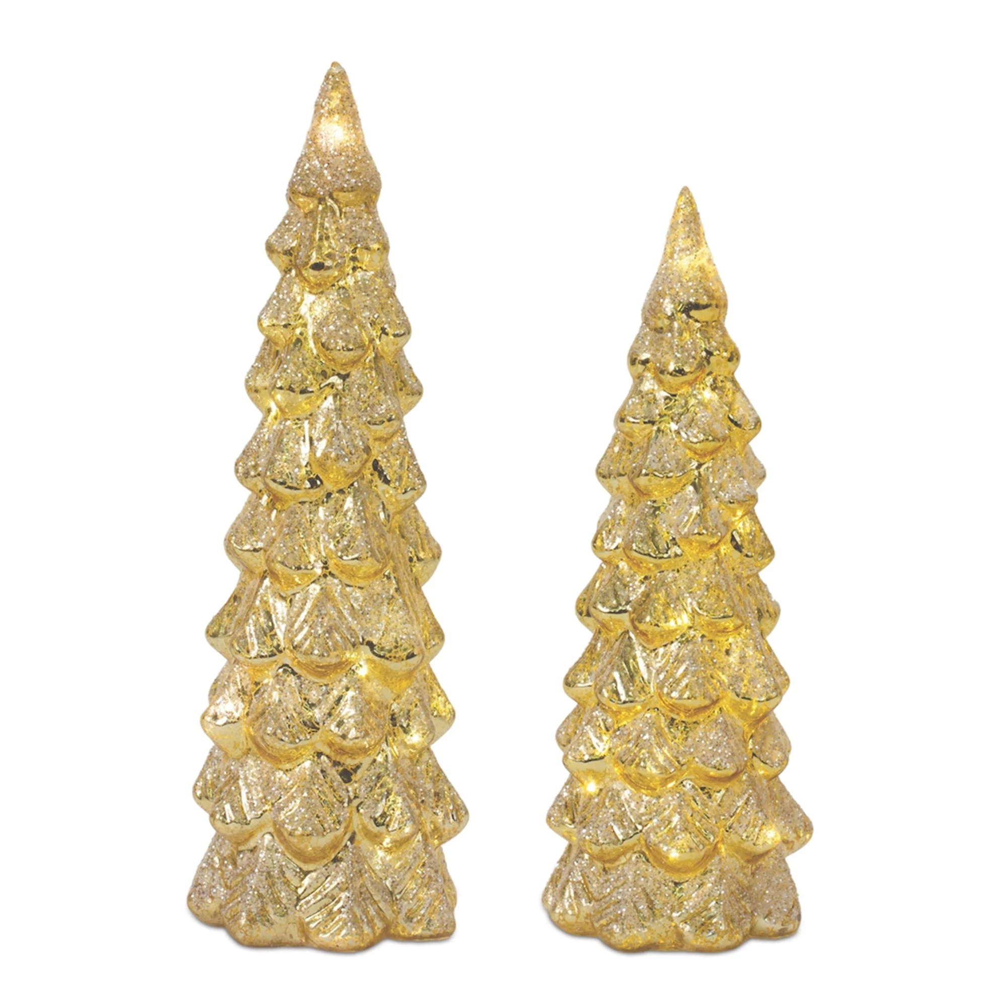 LED Glittered Glass Tree Decor (Set of 2) - Image 2