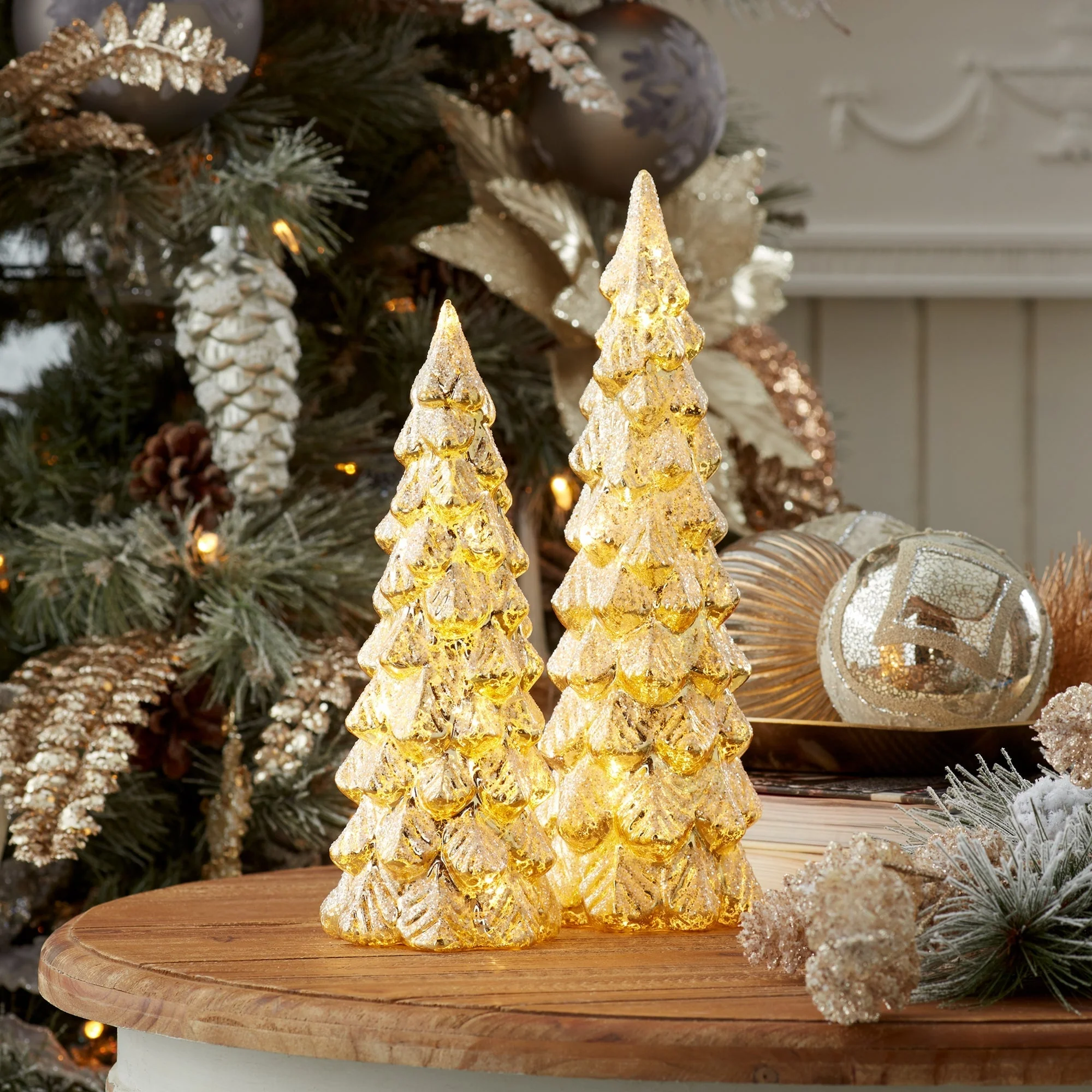 LED Glittered Glass Tree Decor (Set of 2) - Image 3