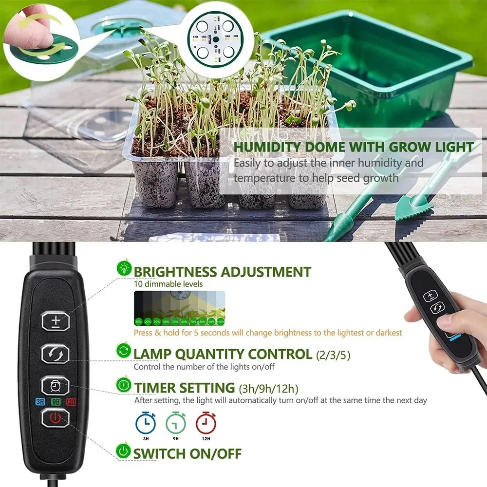 LED Grow Light Seed Starter Kit with Trays Full Spectrum Germination 12 Cell - Image 2