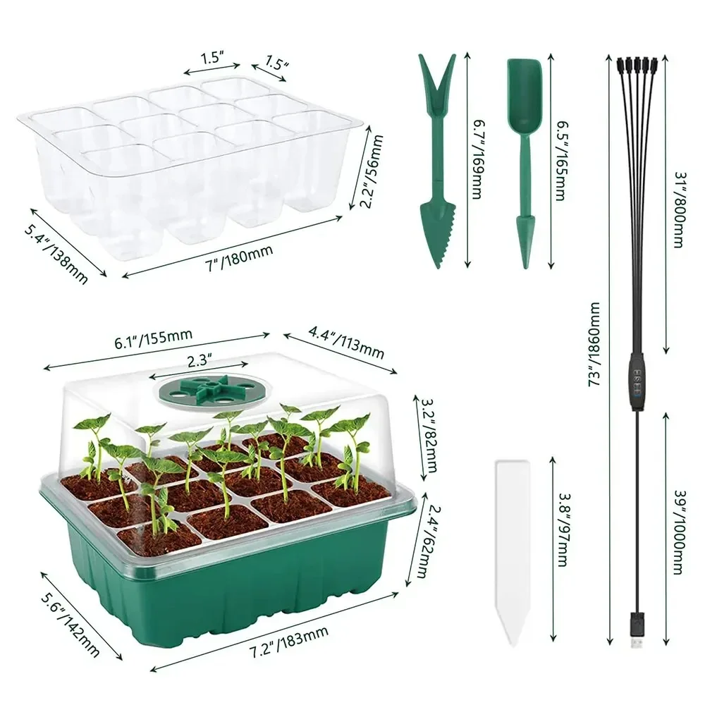LED Grow Light Seed Starter Kit with Trays Full Spectrum Germination 12 Cell - Image 5