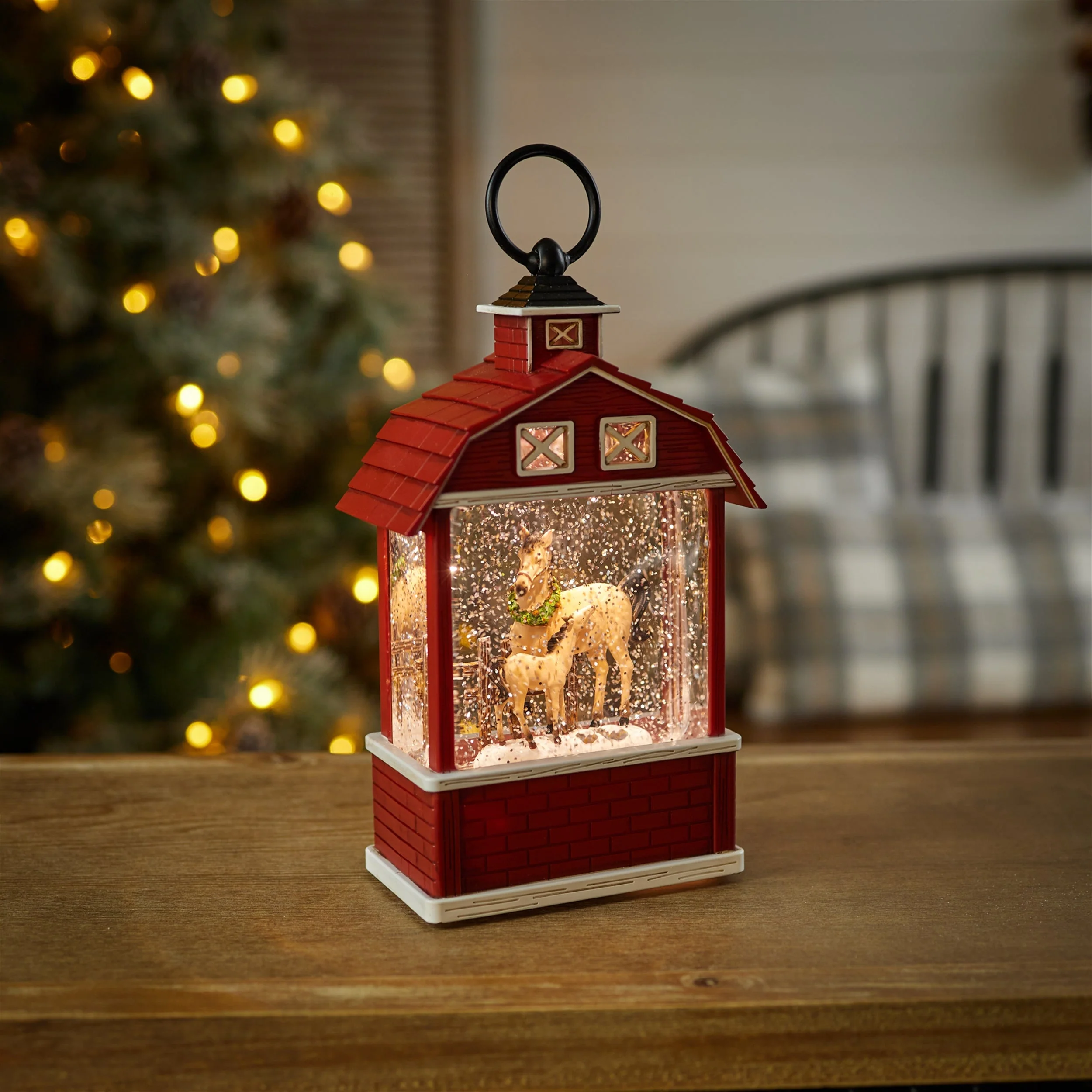 LED Horse Barn Snow Globe 11"H - Image 2