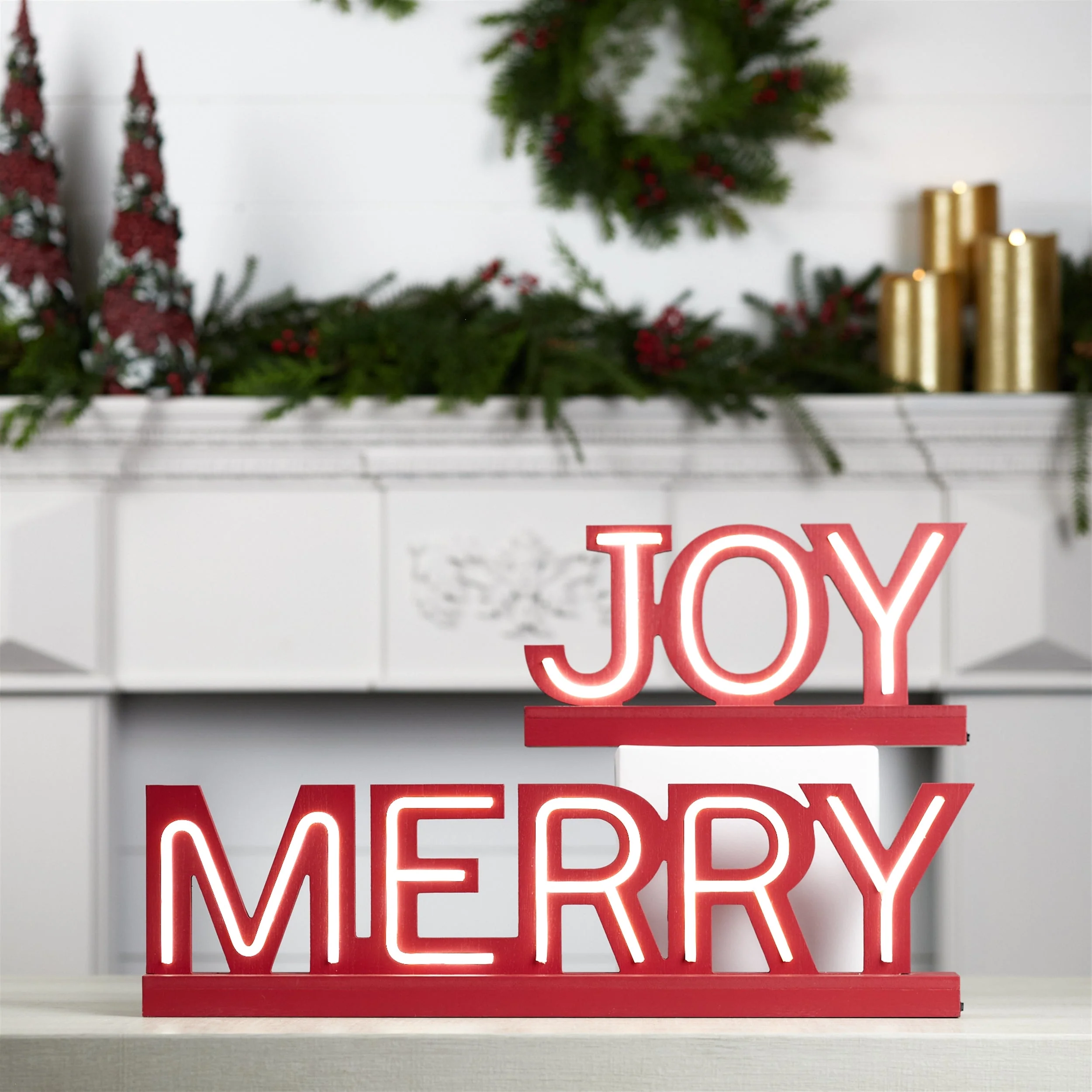 LED Joy and Merry Tabletop Sign (Set of 2) - Image 2