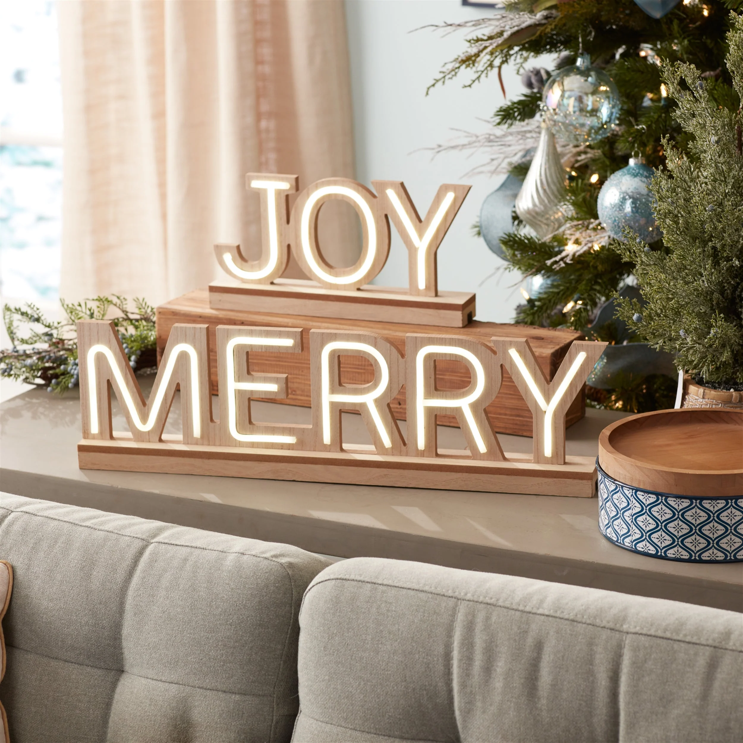 LED Joy and Merry Tabletop Sign (Set of 2) - Image 5