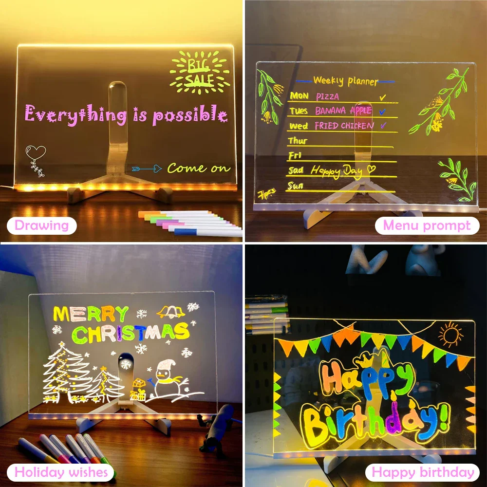LED Kids Message Board – Colorful DIY Acrylic Drawing Board with 7 Pens Gift - Image 3