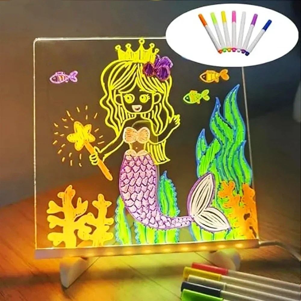 LED Kids Message Board – Colorful DIY Acrylic Drawing Board with 7 Pens Gift - Image 4