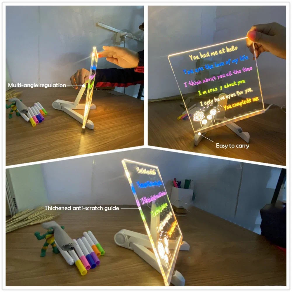 LED Kids Message Board – Colorful DIY Acrylic Drawing Board with 7 Pens Gift - Image 5