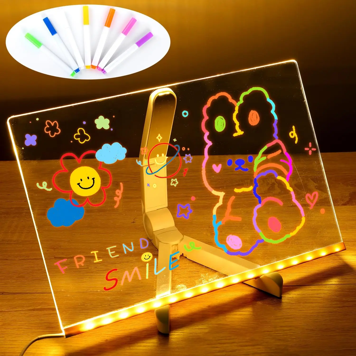 LED Kids Message Board – Colorful DIY Acrylic Drawing Board with 7 Pens Gift - Image 6