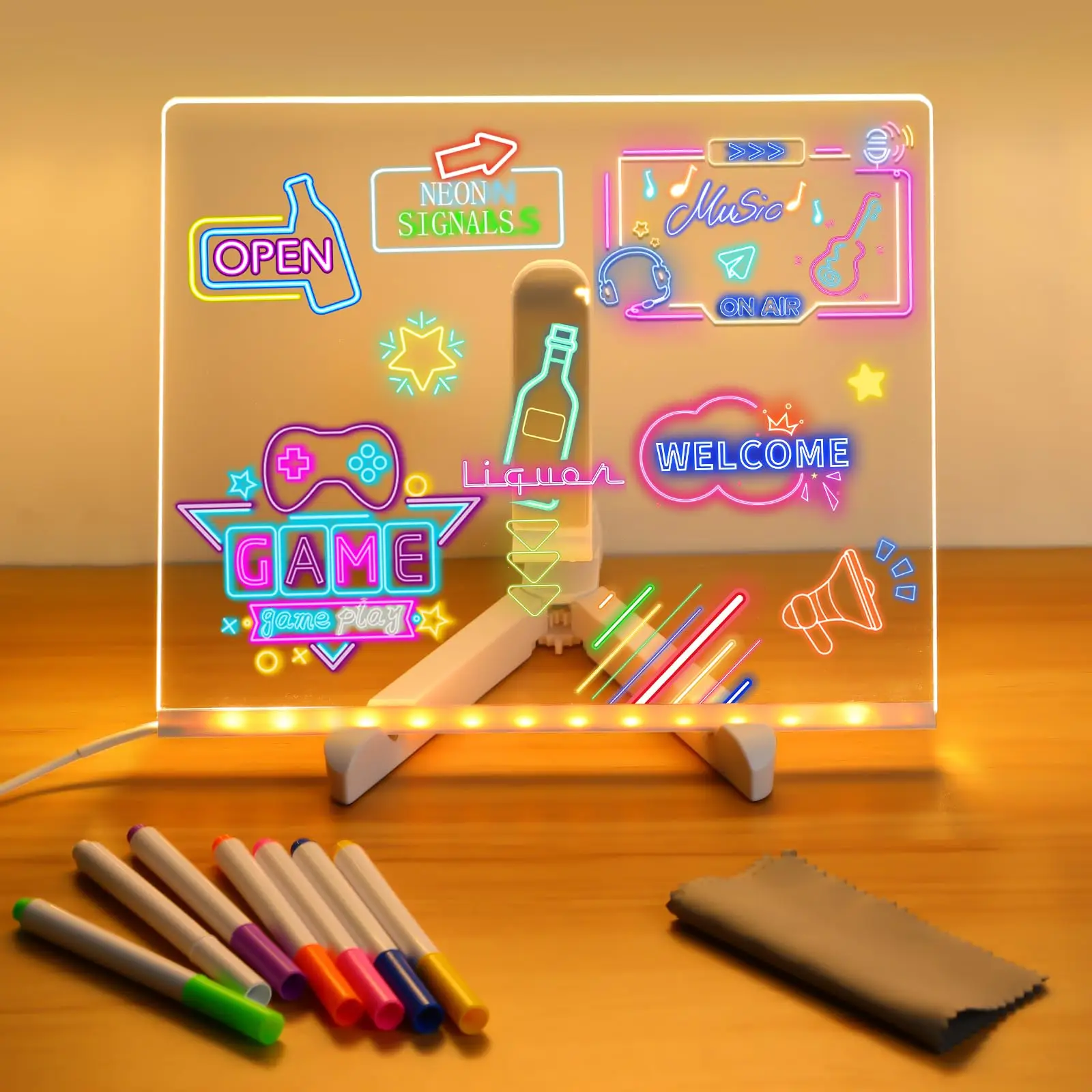LED Kids Message Board – Colorful DIY Acrylic Drawing Board with 7 Pens Gift - Image 7