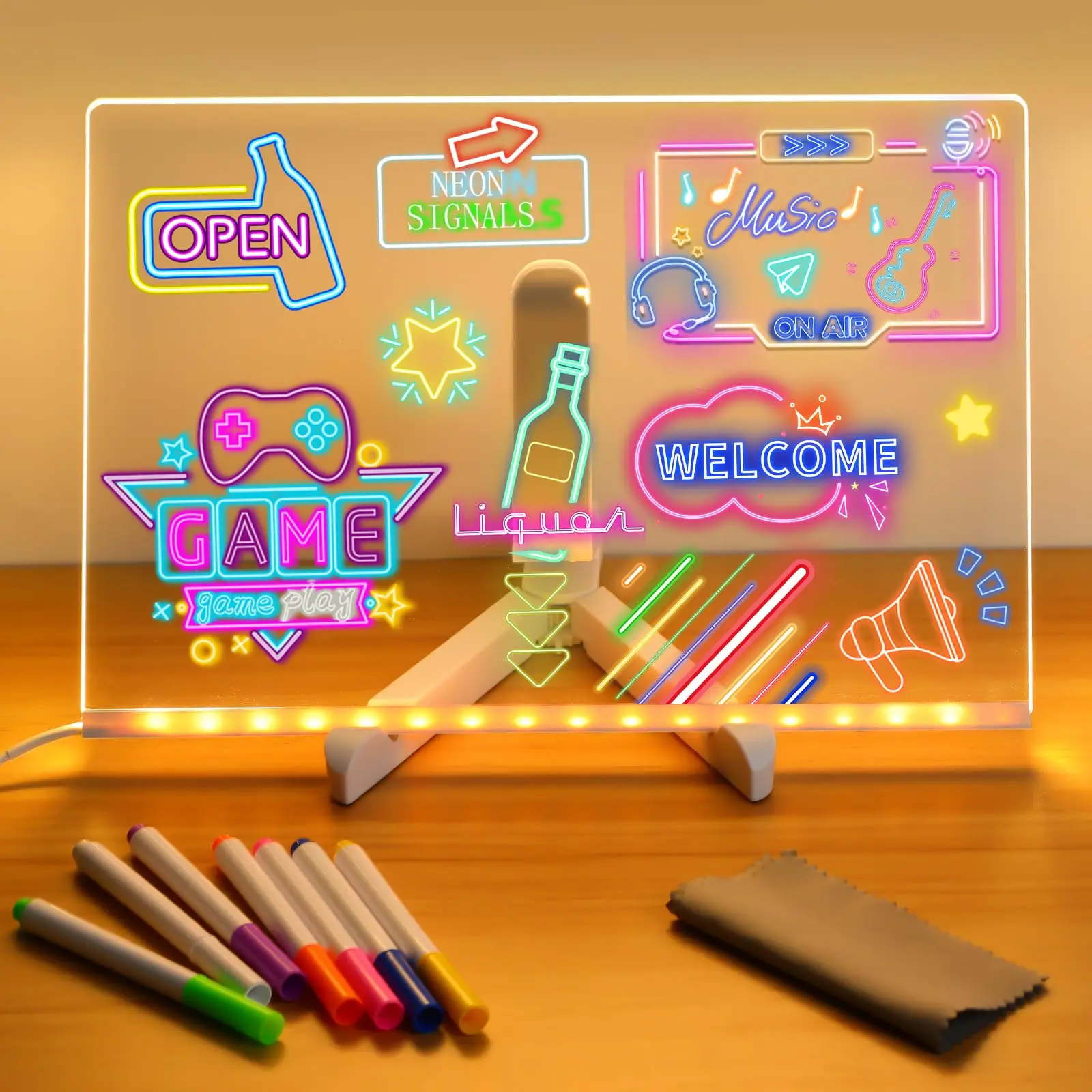 LED Kids Message Board – Colorful DIY Acrylic Drawing Board with 7 Pens Gift - Image 8