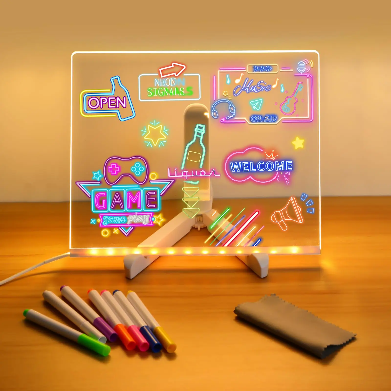 LED Kids Message Board – Colorful DIY Acrylic Drawing Board with 7 Pens Gift - Image 9