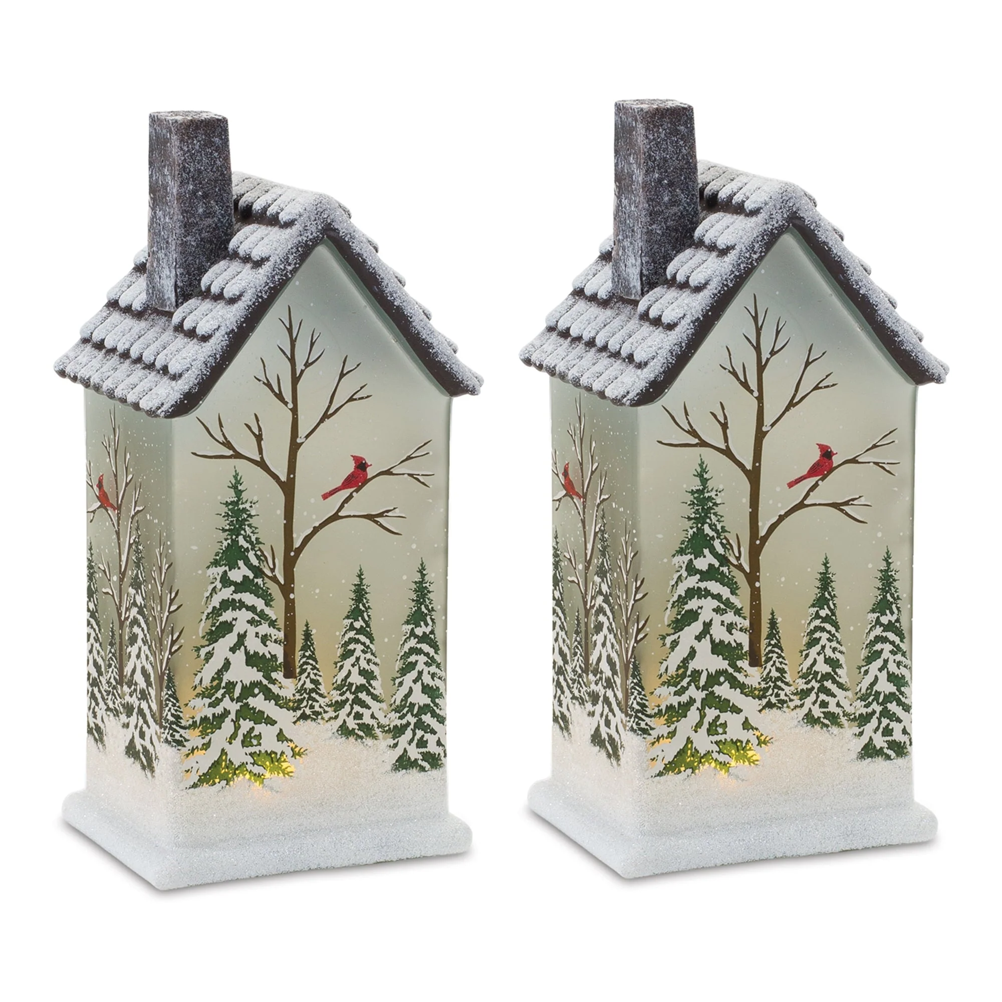 LED Lighted House with Pine Trees (Set of 2) - Image 2