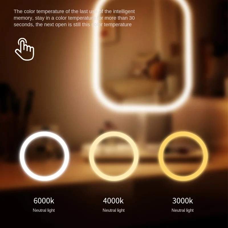 LED Makeup Vanity Mirror with 3 Color Lights – Touch Control for Bedroom & Desk - Image 4