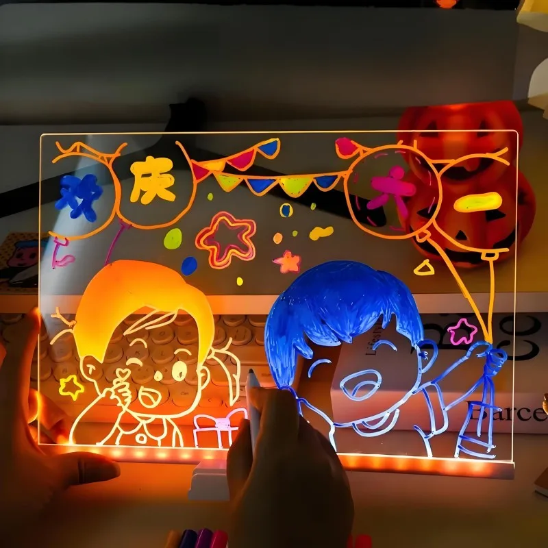 LED Message Board for Kids – Colorful DIY Acrylic Drawing Board with 7 Pens - Image 2