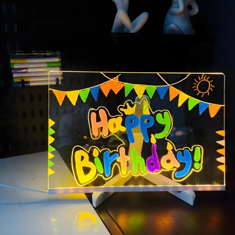 LED Message Board for Kids – Colorful DIY Acrylic Drawing Board with 7 Pens - Image 3