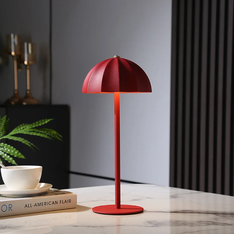 LED Metal Table Lamp Rechargeable Touch Dimmable Desk Lamp Umbrella Shade