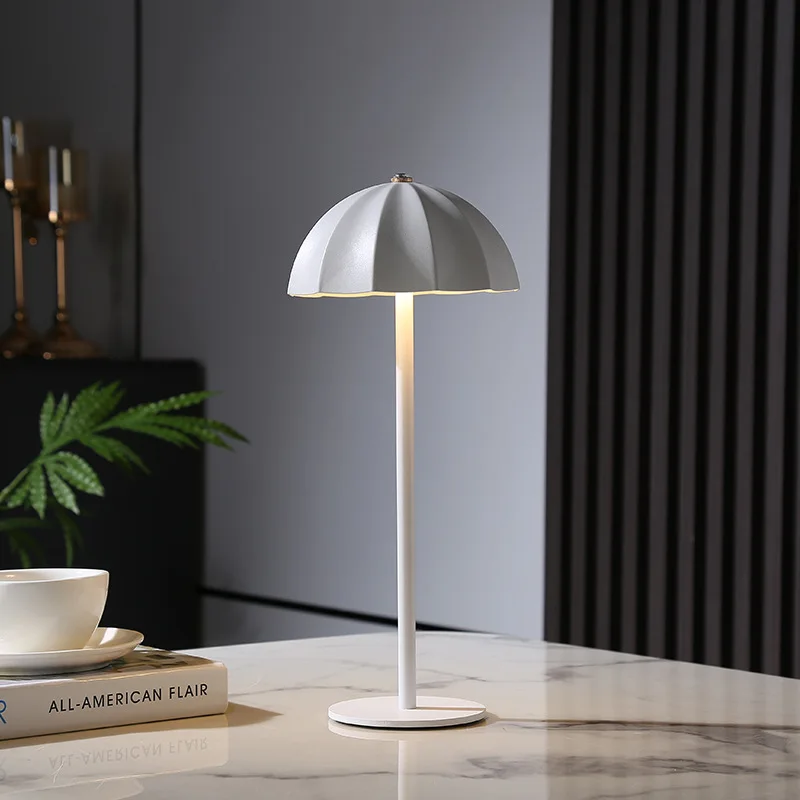 LED Metal Table Lamp Rechargeable Touch Dimmable Desk Lamp Umbrella Shade - Image 3