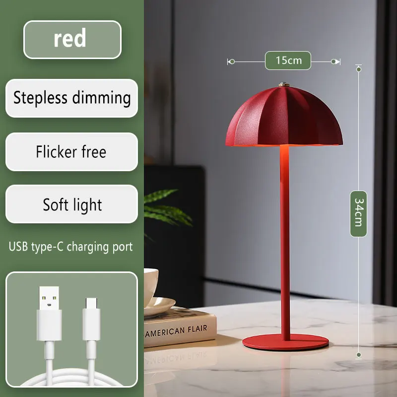 LED Metal Table Lamp Rechargeable Touch Dimmable Desk Lamp Umbrella Shade - Image 7