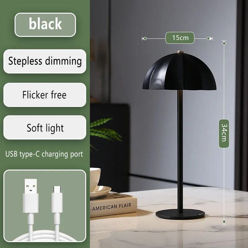 LED Metal Table Lamp Rechargeable Touch Dimmable Desk Lamp Umbrella Shade - Image 8