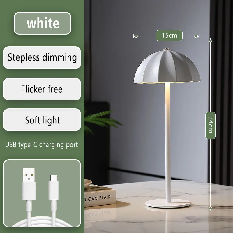 LED Metal Table Lamp Rechargeable Touch Dimmable Desk Lamp Umbrella Shade - Image 9
