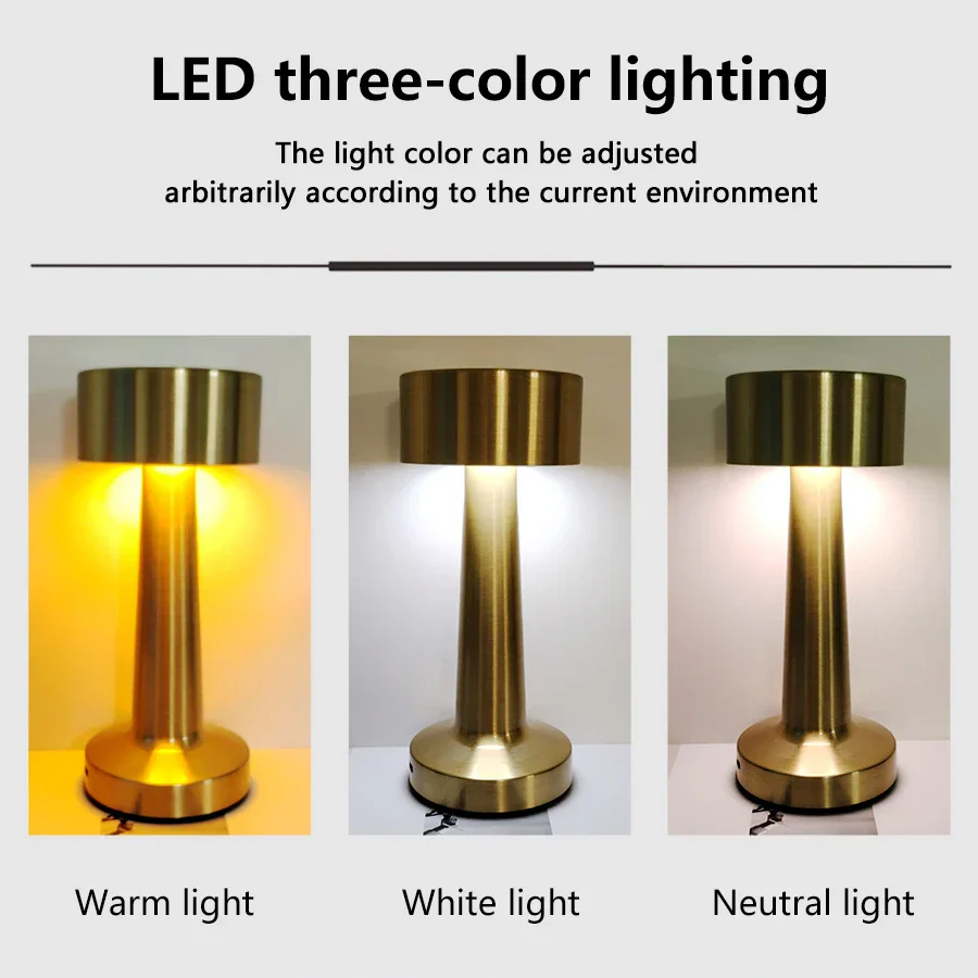 LED Metal Touch Table Lamp Rechargeable Night Light for Bar Coffee Table Decor - Image 3