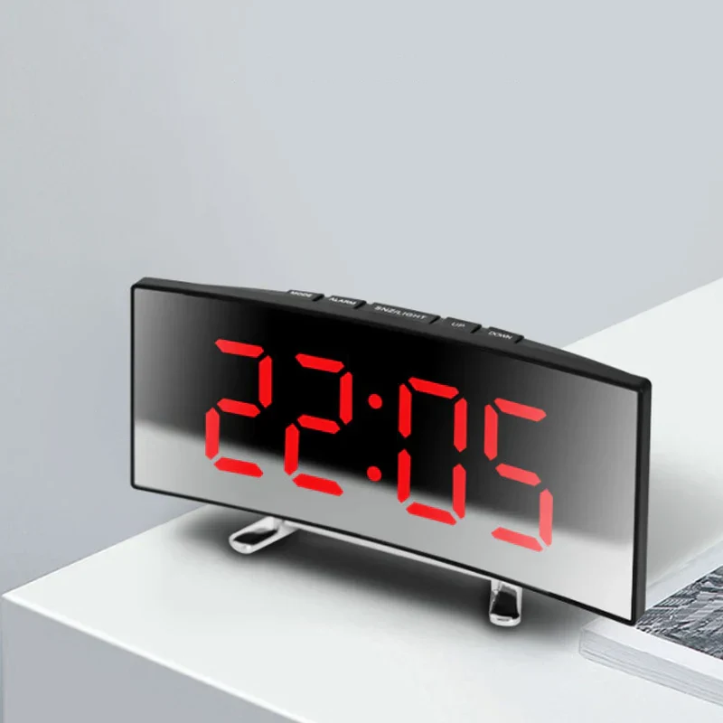 LED Mirror Alarm Clock Large Curved Digital Desktop Smart Silent Living Room - Image 2