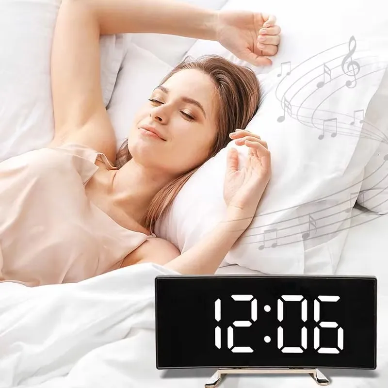LED Mirror Alarm Clock Large Curved Digital Desktop Smart Silent Living Room - Image 4