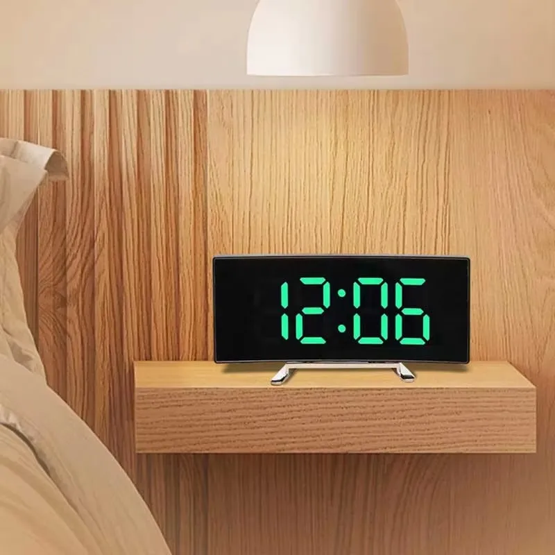 LED Mirror Alarm Clock Large Curved Digital Desktop Smart Silent Living Room - Image 5